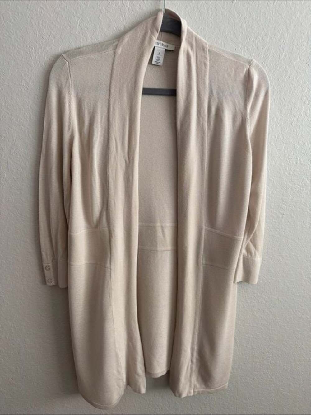 White House Black Market Soft Cream Open-Front Long Cardigan
